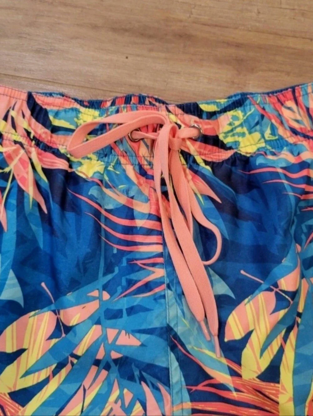 Mens Swim Short Trunks Board Elastic Waist, Pockets L Quick Dry Tropical/Patriot